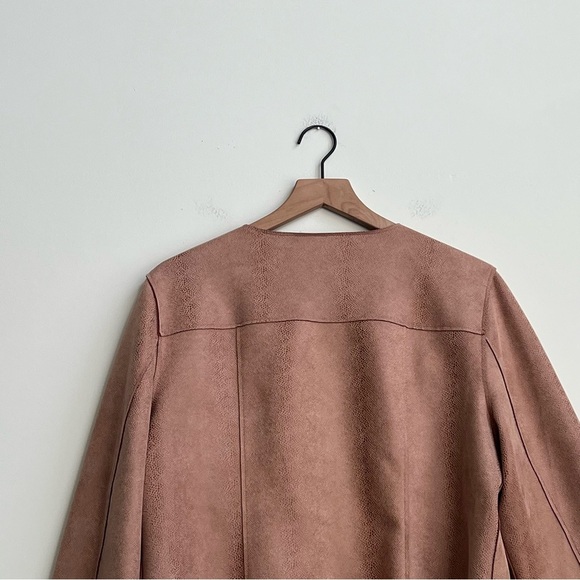 Chico’s Faux Suede Scuba Jacket L 12/14 Snakeskin Snap Front Boho Desert Tan - Picture 9 of 11